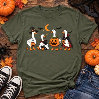 Schattige Halloween-ganzenploeg Pompoen Kat T-shirt