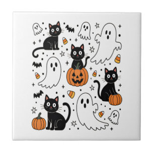 Schattige Halloween Geest Boe Kat Tegeltje