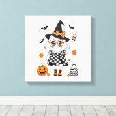 Schattige Halloween Geest Canvas Afdruk (Insitu (Houten vloer))