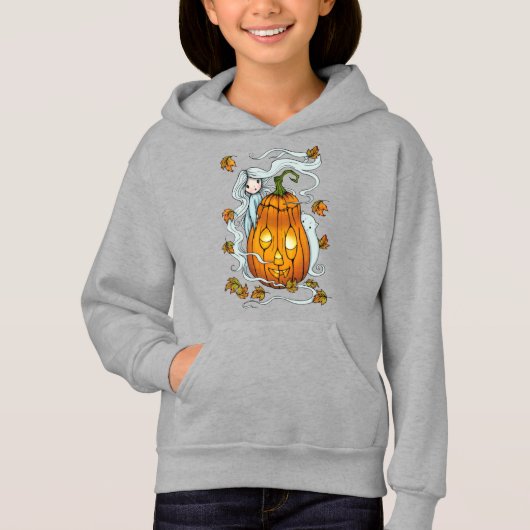 Schattige Halloween Geest en Pompoen met Kat (Voorkant)