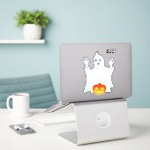 Schattige Halloween-geest en pompoen Sticker (Laptop op bureau)
