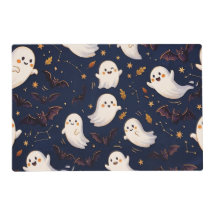 Schattige Halloween Geest en Vleermuis Navy Blauwe