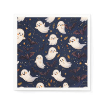 Schattige Halloween Geest en Vleermuis Navy Blauwe