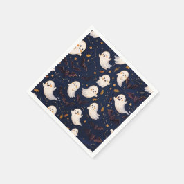 Schattige Halloween Geest en Vleermuis Navy Blauwe Servet