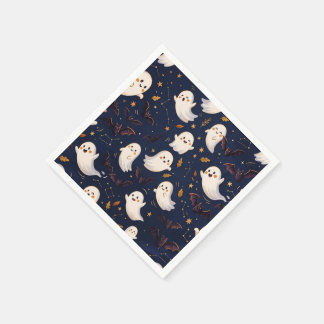 Schattige Halloween Geest en Vleermuis Navy Blauwe Servet