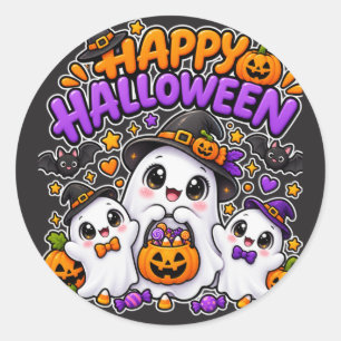 Schattige Halloween Geest Familie Ronde Sticker