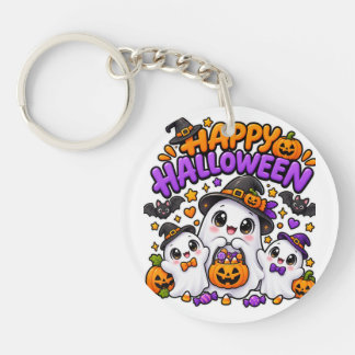 Schattige Halloween Geest Familie Sleutelhanger