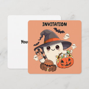 Schattige Halloween Geest Kawaii Stijl Kaart