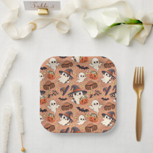 Schattige Halloween Geest Kawaii Stijl Papieren Bordje
