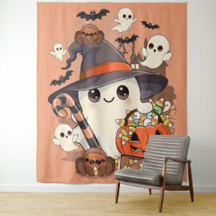 Schattige Halloween Geest Kawaii Stijl Wandkleed