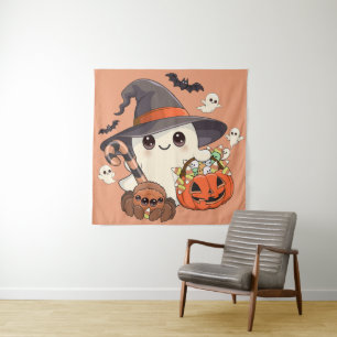Schattige Halloween Geest Kawaii Stijl Wandkleed