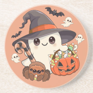 Schattige Halloween Geest Kawaii Stijl Zandsteen Onderzetter