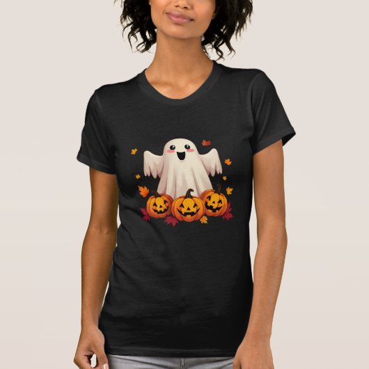 Schattige Halloween-geest met pompoenen T-shirt (Voorkant)