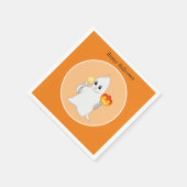 Schattige Halloween Geest & Pompoen op Oranje Servet (Hoek)