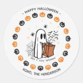 Schattige Halloween Geest Ronde Sticker – Snoep of (Voorkant)