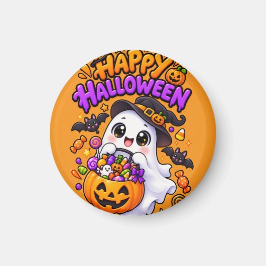 Schattige Halloween Geest Snoep Pompoen Magneet (Voorkant)