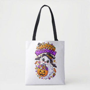Schattige Halloween Geest Snoep Pompoen Tote Bag