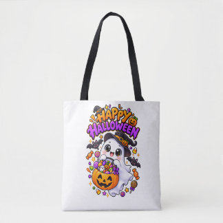Schattige Halloween Geest Snoep Pompoen Tote Bag