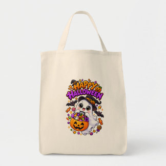 Schattige Halloween Geest Snoep Pompoen Tote Bag