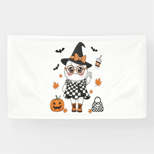 Schattige Halloween Geest Spandoek (Horizontaal)