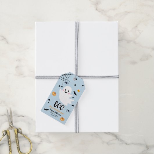 Schattige Halloween Geest Spectaculair Blauwe Verj Cadeaulabel (Met Touw)