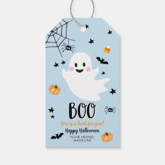 Schattige Halloween Geest Spectaculair Blauwe Verj Cadeaulabel (Achterkant)