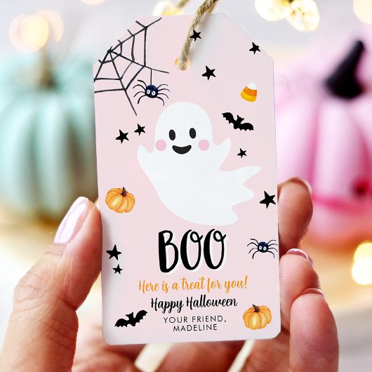 Schattige Halloween Geest Spectaculair Roze Verjaa Cadeaulabel