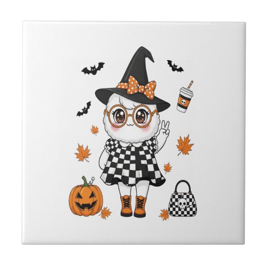 Schattige Halloween Geest Tegeltje (Voorkant)