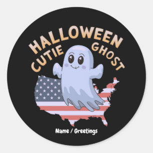 Schattige Halloween Geest USA Vlag Kawaii Griezels Ronde Sticker