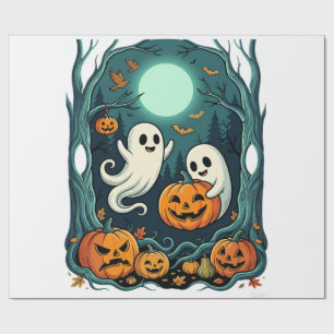 Schattige Halloween-geesten en Jack O Lantern-bos Cadeaupapier