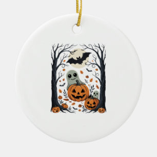 Schattige Halloween-geesten en Jack O Lantern-bos Keramisch Ornament