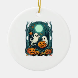 Schattige Halloween-geesten en Jack O Lantern-bos Keramisch Ornament