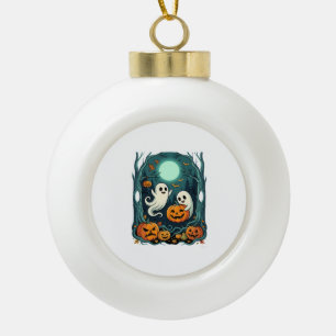 Schattige Halloween-geesten en Jack O Lantern-bos  Keramische Bal Ornament