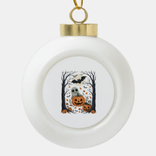 Schattige Halloween-geesten en Jack O Lantern-bos Keramische Bal Ornament