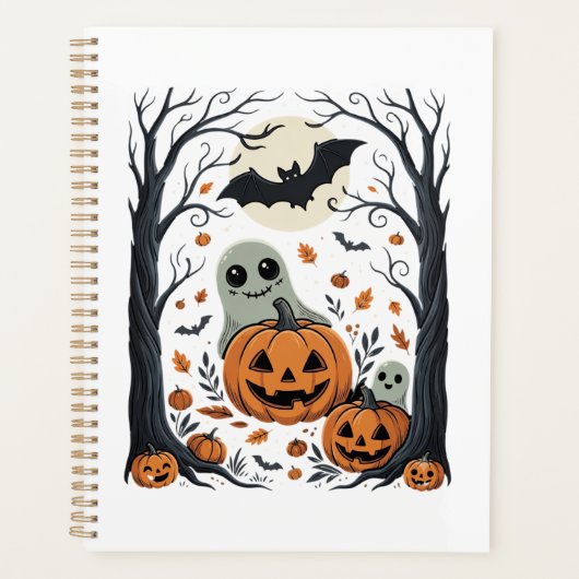 Schattige Halloween-geesten en Jack O Lantern-bos Planner (Voorkant)