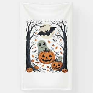 Schattige Halloween-geesten en Jack O Lantern-bos Spandoek