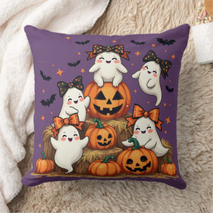 Schattige Halloween-geesten in Coquette-linten en Kussen