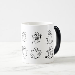 Schattige Halloween-geesten Lijntekening   Zwarte  Magische Mok