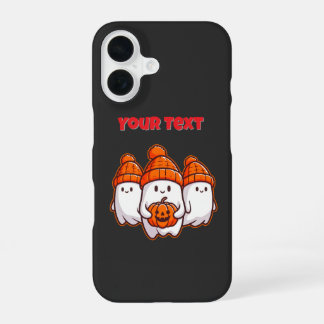 Schattige Halloween-geesten met pompoen en oranje iPhone 16 Hoesje
