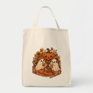 Schattige Halloween-geesten Pompoen Herfst Picknic Tote Bag