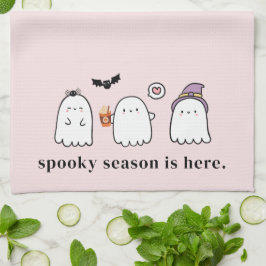 Schattige Halloween-geesten Spoky Seizoen Roze Theedoek
