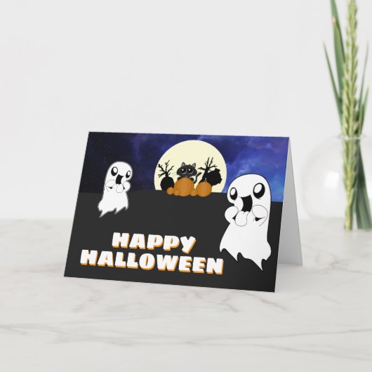 Schattige Halloween Ghost Black Cat Spooky Kaart (Voorkant)