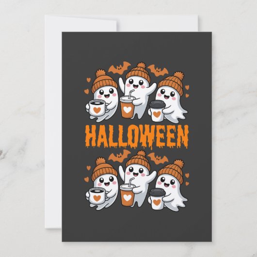 Schattige Halloween Ghost Coffee Design Kaart (Voorkant)