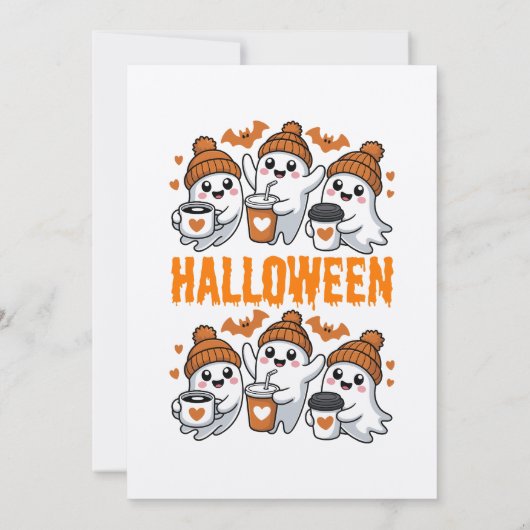 Schattige Halloween Ghost Coffee Design Kaart (Achterkant)