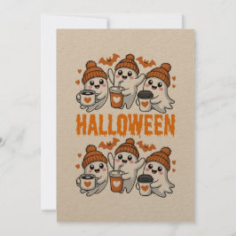 Schattige Halloween Ghost Coffee Design Kaart
