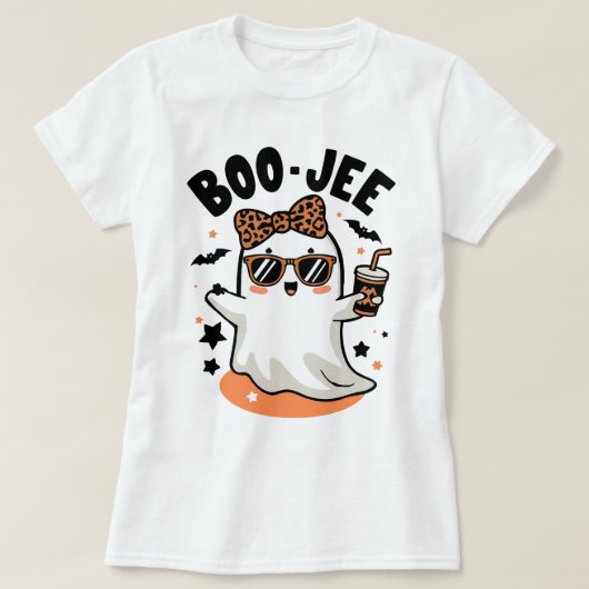Schattige Halloween Ghost Design met Leopard Print T-shirt (Design voorkant)