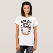 Schattige Halloween Ghost Design met Leopard Print T-shirt (Voorkant volledig)