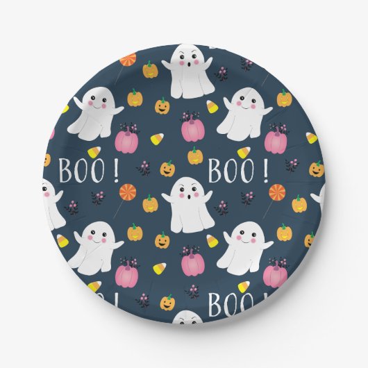Schattige Halloween Ghost Donkerblauw Papier Bord (Voorkant)