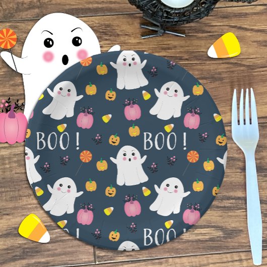 Schattige Halloween Ghost Donkerblauw Papier Bord