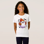 Schattige Halloween Ghost Girl's T-shirt (Voorkant volledig)